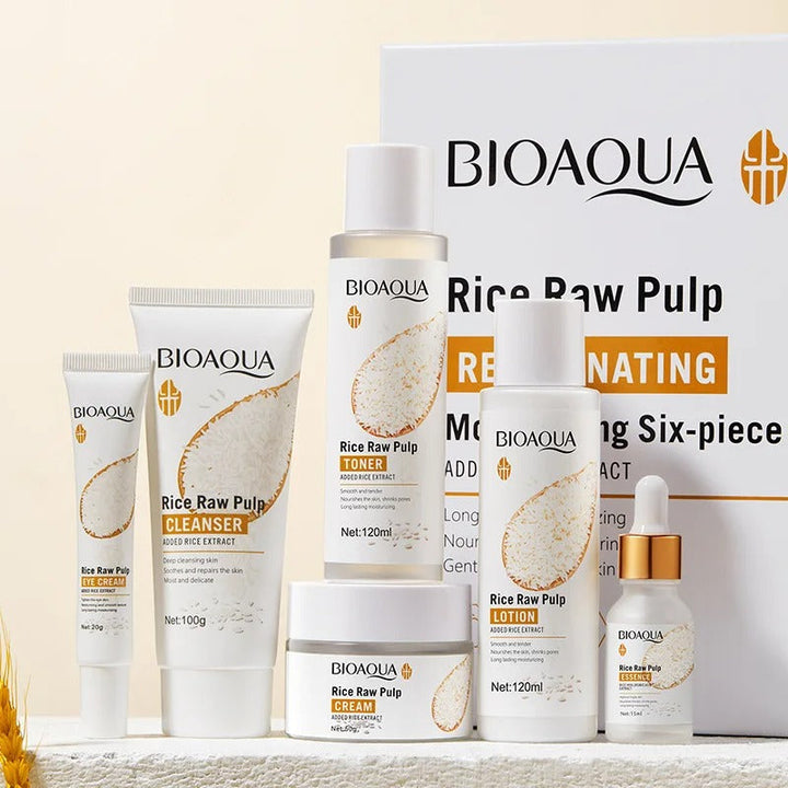 6pcs/set BIOAQUA Rice Raw Pulp Skin Care Sets Face Cream