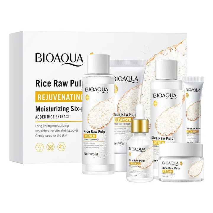 6pcs/set BIOAQUA Rice Raw Pulp Skin Care Sets Face Cream